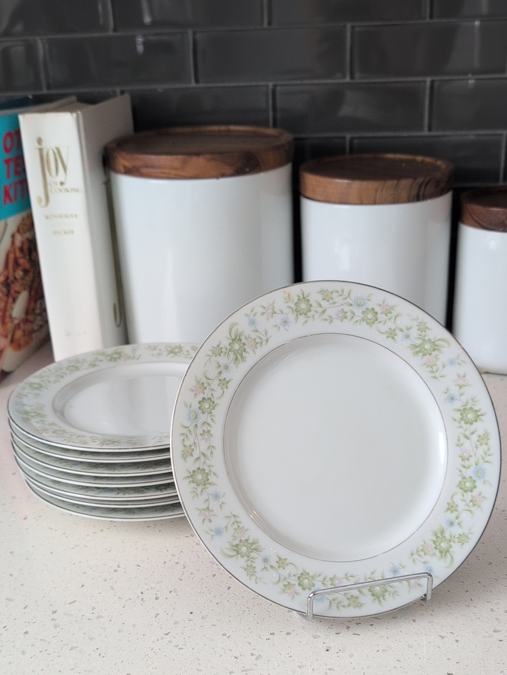 Vintage Royal Wentworth Fine China Pauline Floral Rim Dessert Plates - Set of 8